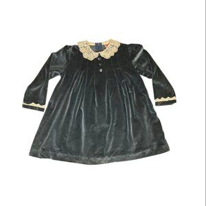 Vintage Beatique Girls Velvet Dress Size 5 –Blue Holiday Dress with Lace Collar